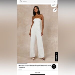 Marvelous Glow White Strapless Pearl Tie-Back Jumpsuit